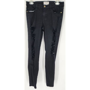 Frame Women's Le Skinny De Jeanne‎ Jeans Black Distressed Size 28 Inseam 29